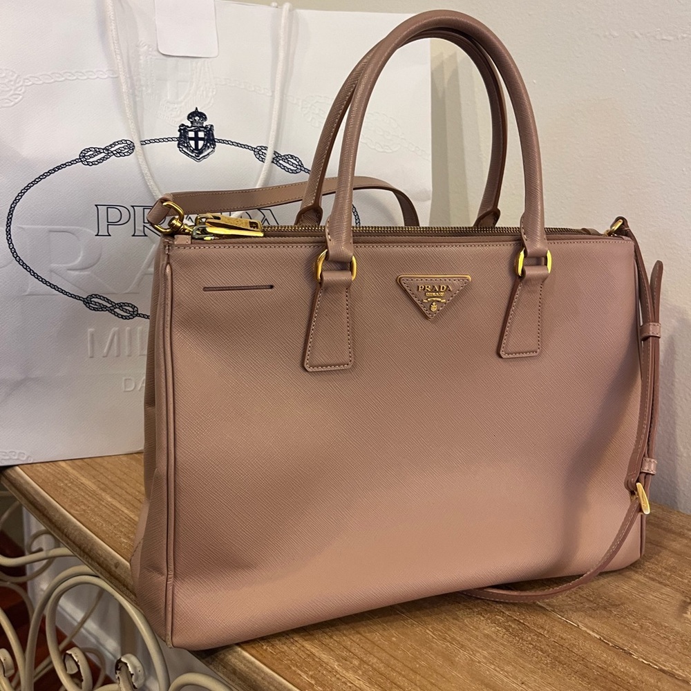Prada Saffiano Lux Leather Double Zip Tote Bag